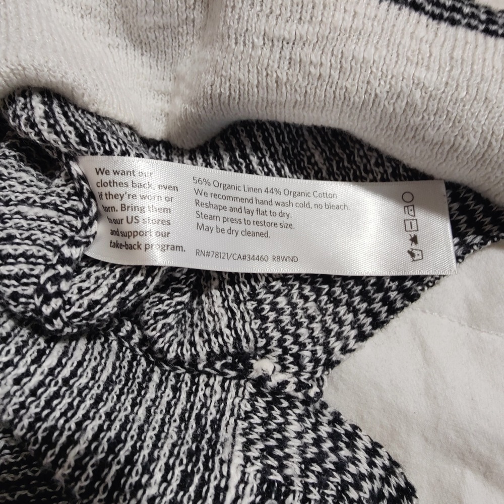 Eileen Fisher Organic Linen Cotton Tunic Sweater Black White Striped Medium - Picture 7 of 7